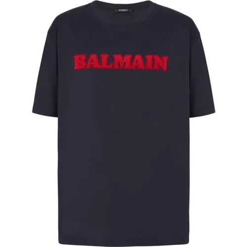 Retro flocked T-shirt , male, Sizes: XL, M, L, XS, S - Balmain - Modalova