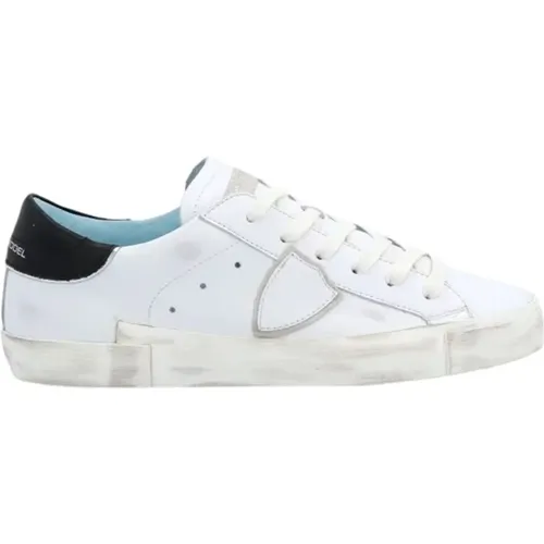 Weiße Low-Top-Sneaker mit abgenutzten Details , Damen, Größe: 35 EU - Philippe Model - Modalova