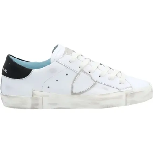 Weiße Low-Top-Sneaker mit abgenutzten Details , Damen, Größe: 44 EU - Philippe Model - Modalova