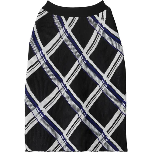 Check Motif Silk Skirt Black , female, Sizes: S, M - Burberry - Modalova