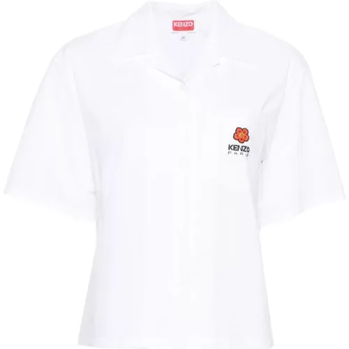 Weiße Baumwoll-Popeline-Hemd mit Besticktem Logo,Shirts - Kenzo - Modalova