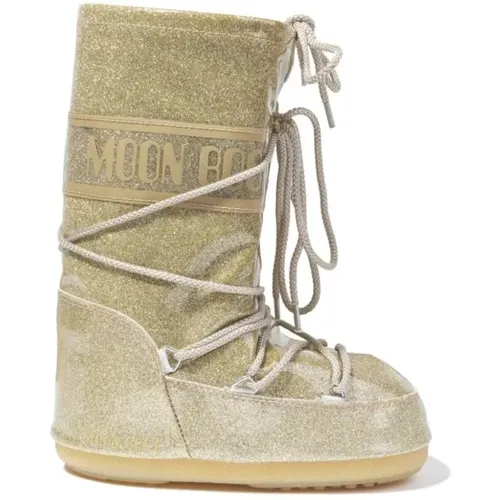 Goldene Wasserdichte Icon Flache Schuhe , Damen, Größe: 35 EU - moon boot - Modalova