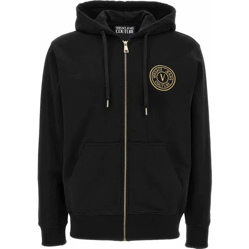 Logo-Embroidered Zipped Hoodie Sweater , male, Sizes: XL, L - Versace Jeans Couture - Modalova