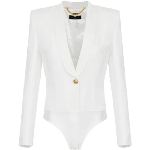 Ivory Crêpe Body Jacket with Shawl Lapel , female, Sizes: L, XL, S - Elisabetta Franchi - Modalova