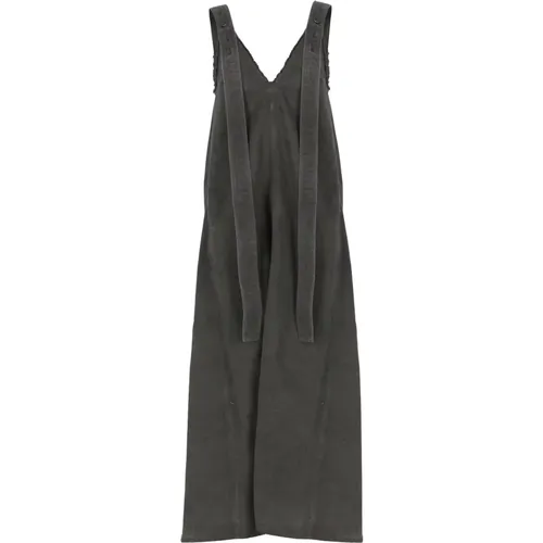 Dunkelgraues Baumwoll V-Ausschnitt Kleid , Damen, Größe: M - UMA Wang - Modalova