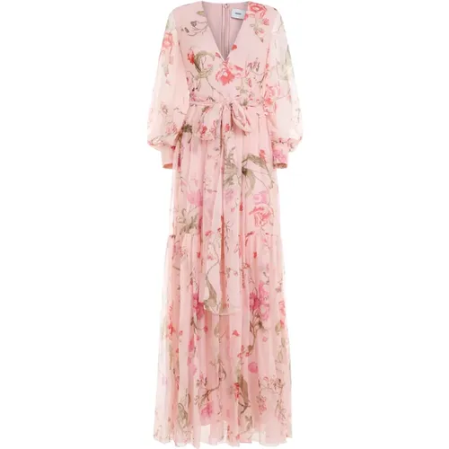 Silk Long Dress Pink Floral Print , female, Sizes: 2XS - Erdem - Modalova