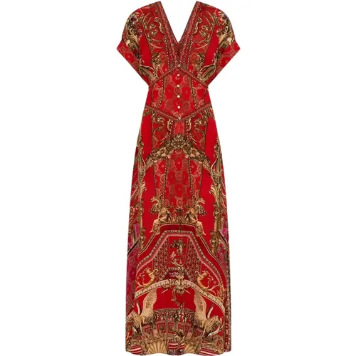 Opulent Silk Dress with Corset Detail , female, Sizes: L - Camilla - Modalova