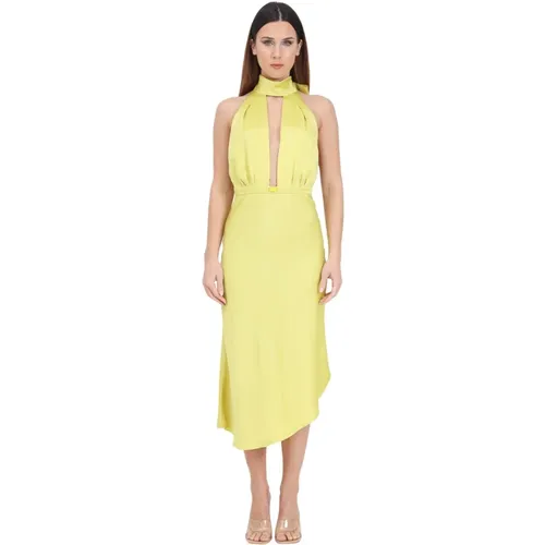 Asymmetrisches Midi-Kleid in Gelb , Damen, Größe: L - Elisabetta Franchi - Modalova