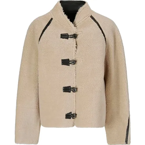 Shearling Mantel mit Knopfverschluss , Damen, Größe: L - LOW CLASSIC - Modalova