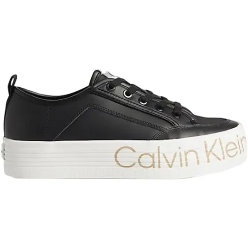 Schwarze Lässige Ledersneaker für Damen , Damen, Größe: 39 EU - Calvin Klein Jeans - Modalova