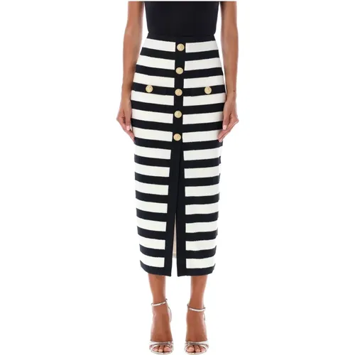 Stripes Midi Skirt Nero Bianco , female, Sizes: S - Balmain - Modalova