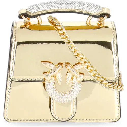 Goldene Lederhandtasche mit Love Birds - pinko - Modalova