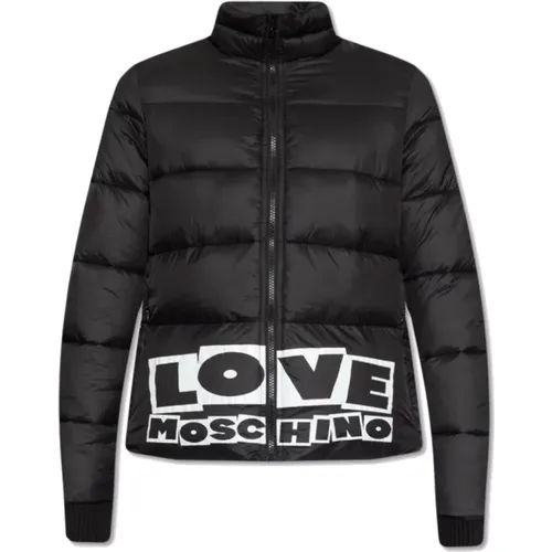 Kurze Nylonjacke mit Logo-Print , Damen, Größe: M - Love Moschino - Modalova