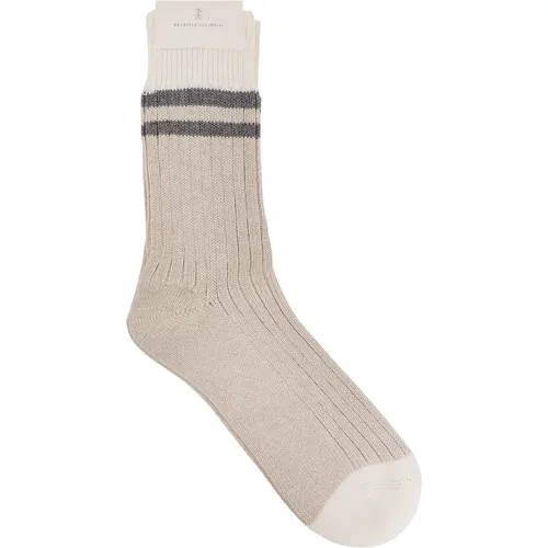 Striped Ribbed Cotton Socks , male, Sizes: M, L - BRUNELLO CUCINELLI - Modalova