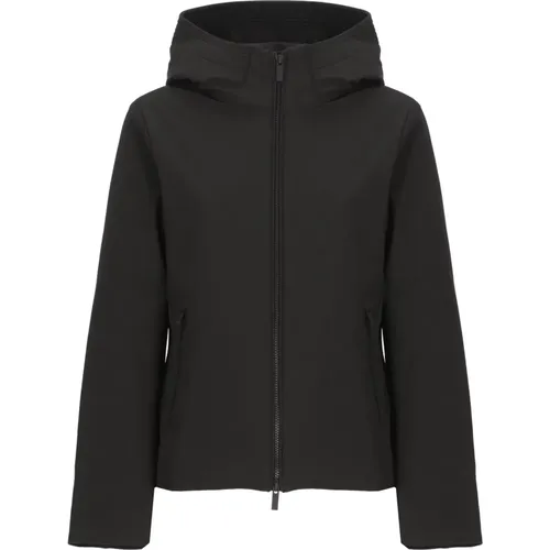 Schwarze Kapuzenjacke mit Reißverschlusstaschen , Damen, Größe: XS - Woolrich - Modalova