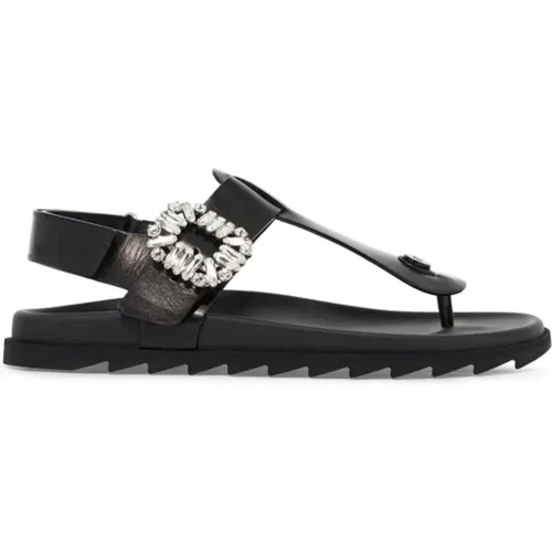 Leder Strass Schnalle Flip Flops - Roger Vivier - Modalova