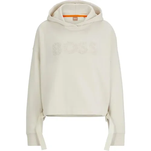 Relaxed Fit BaumwollKapuzenpullover mit tonalem Logo , Damen, Größe: M - Hugo Boss - Modalova