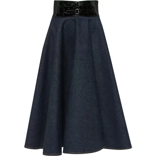 Denim Skirt with Croco Embossed Leather Belt , female, Sizes: M - Alaïa - Modalova