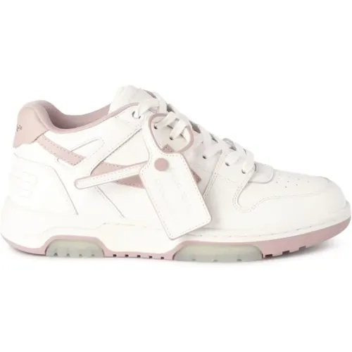 Rosa Sneakers Out Of Office,Weiße Ledersneakers mit Rosa Pfeil Off - Off White - Modalova
