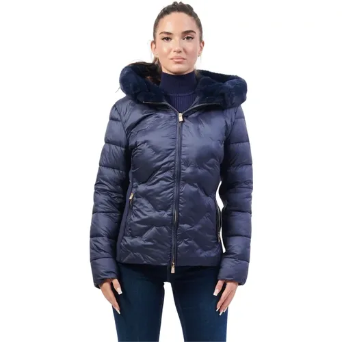 Blauer Steppmantel mit Kapuze , Damen, Größe: XL - Fracomina - Modalova