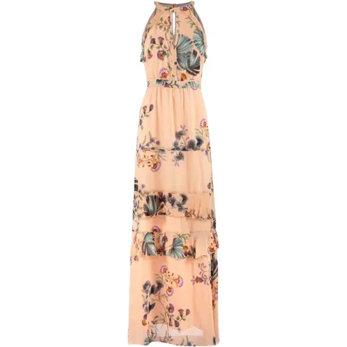 Long Dress with Ruffles and Botanical Print , female, Sizes: L - Nenette - Modalova