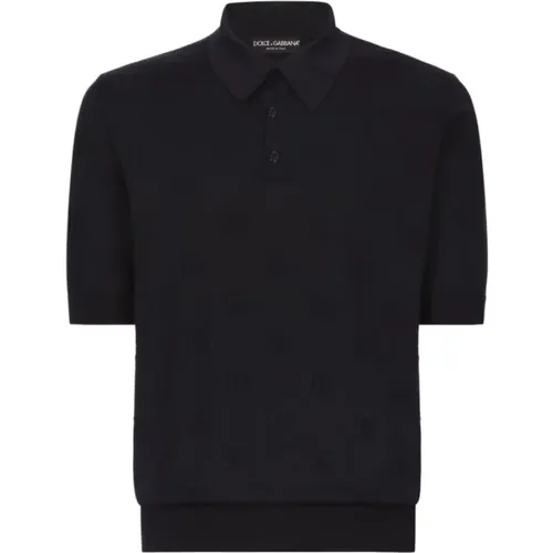 Silk Polo Shirt with Tone-on-Tone Logo Embroidery , male, Sizes: M - Dolce & Gabbana - Modalova