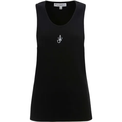 Schwarzes Geripptes Strick Top mit Ankerlogo , Damen, Größe: XS - JW Anderson - Modalova