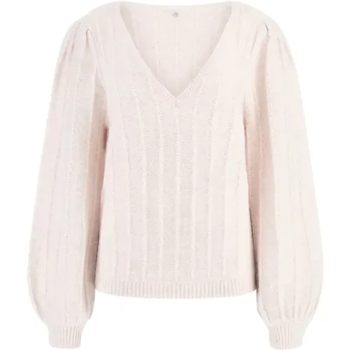 Rosa V-Ausschnitt Pullover mit Puffärmeln , Damen, Größe: S - Guess - Modalova