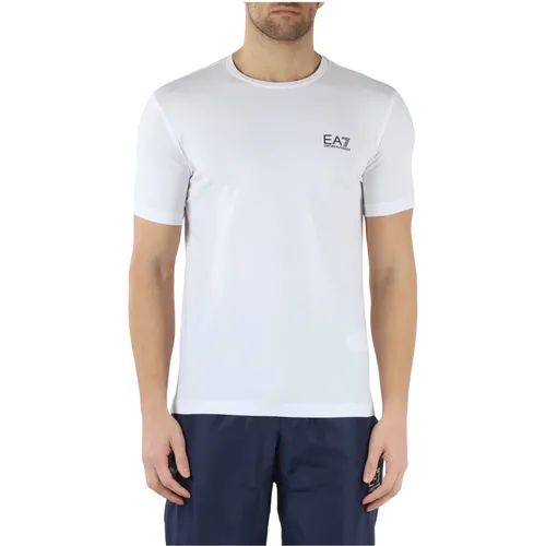 Stretch Cotton T-Shirt with Embossed Logo Print , male, Sizes: L - Emporio Armani EA7 - Modalova