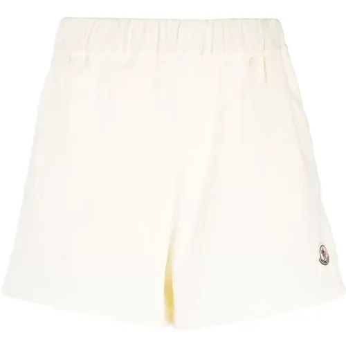 Weiße Velour Logo Patch Shorts , Damen, Größe: M - Moncler - Modalova