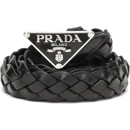 Triangle Logo Braided Leather Belt , male, Sizes: 100 CM - Prada - Modalova