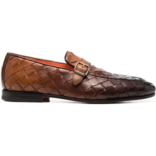 Leather Loafers Interwoven Design , male, Sizes: 6 UK, 5 UK - Santoni - Modalova