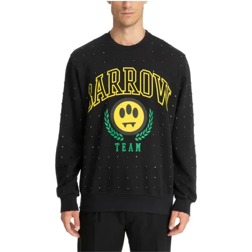 Patterned Sweatshirt with Studs and Logo , male, Sizes: S, L - Barrow - Modalova