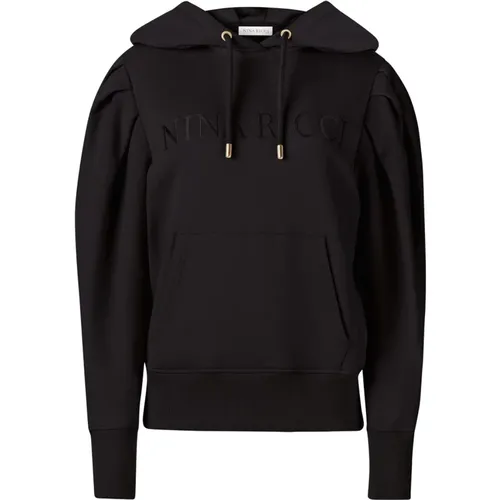 Schwarzer Hoodie mit Plissierten Ärmeln , Damen, Größe: M - Nina Ricci - Modalova