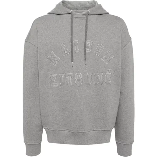 Embroidered Logo Grey Sweater Hoodie , male, Sizes: L, M, S - Maison Kitsuné - Modalova