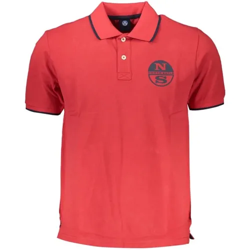 Rotes Baumwoll-Poloshirt mit Druck , Herren, Größe: L - North Sails - Modalova