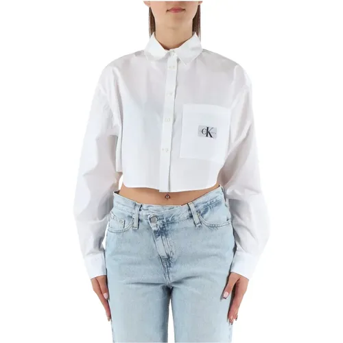 Gekürztes Baumwollhemd Klassischer Kragen , Damen, Größe: XS - Calvin Klein Jeans - Modalova