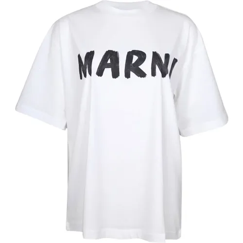 Weißes Logo Baumwoll T-Shirt , Damen, Größe: S - Marni - Modalova