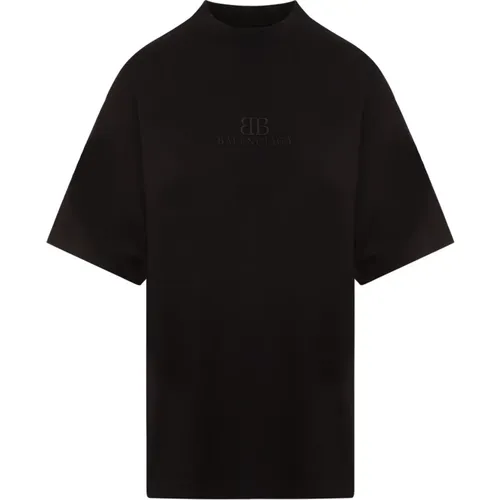 Gewaschenes Schwarzes T-Shirt , Damen, Größe: 2XS - Balenciaga - Modalova