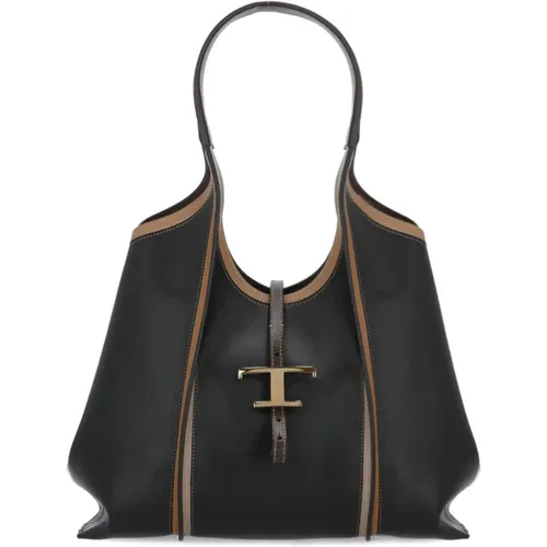 Leather Shoulder Bag with Iconic T Logo , female, Sizes: ONE SIZE - TOD'S - Modalova