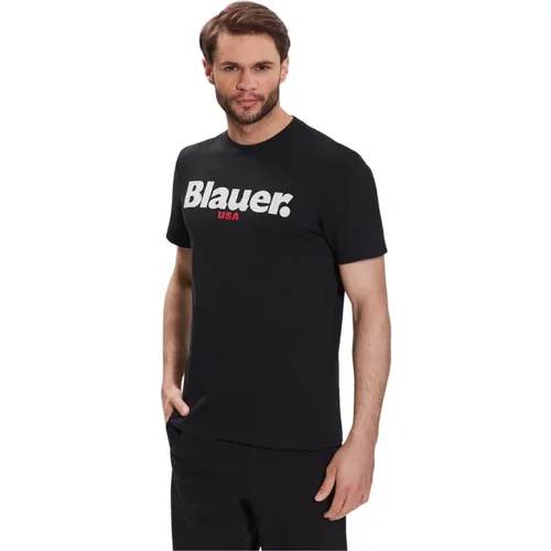 Basis T-Shirt , Herren, Größe: L - Blauer - Modalova