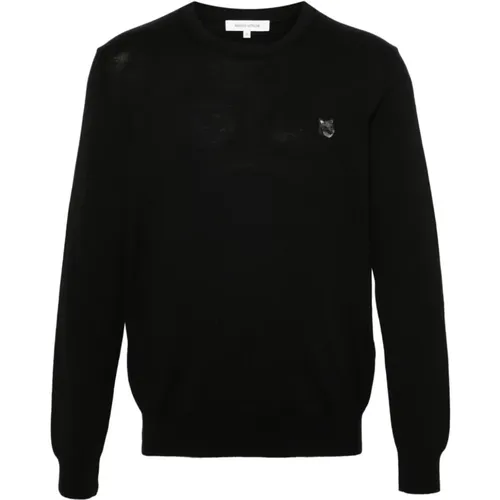 Schwarzer Pullover mit Logodetail , Herren, Größe: M - Maison Kitsuné - Modalova