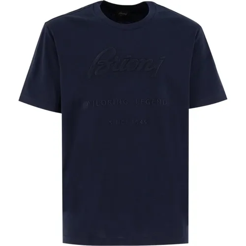 Navy Crew-neck T-Shirt mit Frontstickerei , Herren, Größe: L - Brioni - Modalova