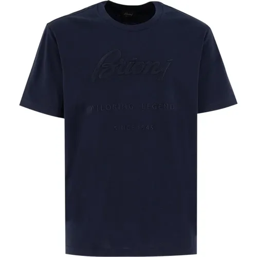 Navy Crew-neck T-shirt with Front Embroidery , male, Sizes: 2XL, L, XL, M - Brioni - Modalova