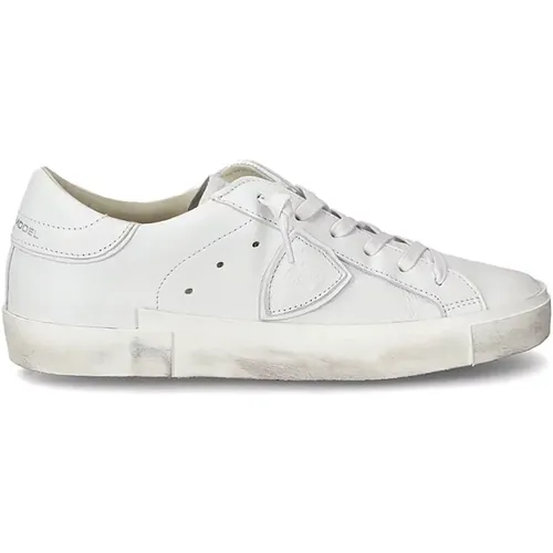 Weiße Ledersneakers mit Vintage-Effekt , Damen, Größe: 41 EU - Philippe Model - Modalova