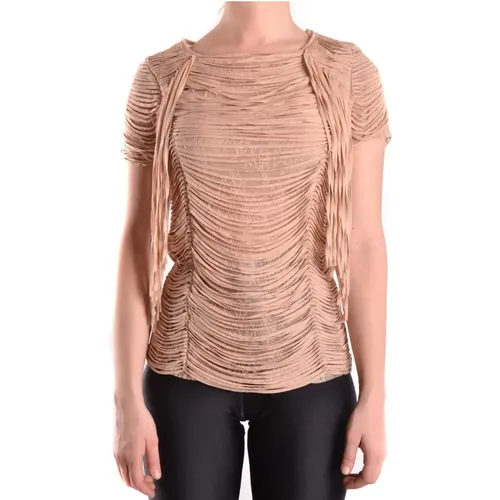 Korall gestreiftes Puffärmel-T-Shirt , Damen, Größe: L - Elisabetta Franchi - Modalova