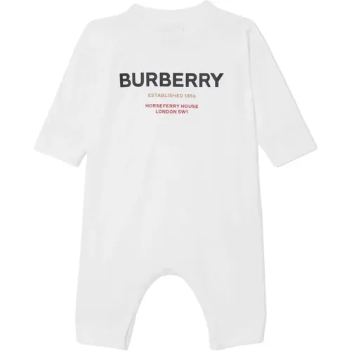 Weißes Kinderkleid mit langen Ärmeln und Horseferry-Print - Burberry - Modalova