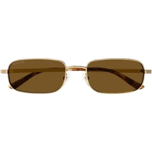 Gold Brown Rectangular Sunglasses , male, Sizes: 57 MM - Gucci - Modalova