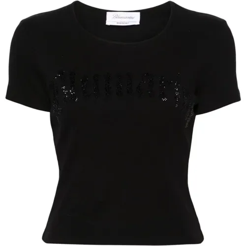 Rhinestone Embellished Crew Neck T-shirt , female, Sizes: S, M - Blumarine - Modalova