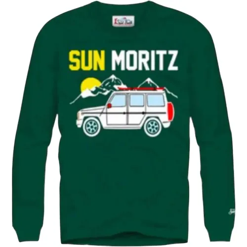 Grünes Langarm Baumwoll T-Shirt Sun Moritz , Herren, Größe: L - MC2 Saint Barth - Modalova